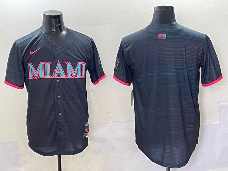 Men 2025 Miami Marlins Blank Black Joint Name Nike MLB Jersey style 1